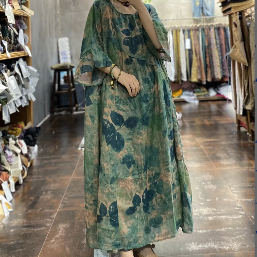 FairyTaill Summer Cotton Large Dress Women's Summer Retro Print Style Large Swing Long Dress Oversized 201D507