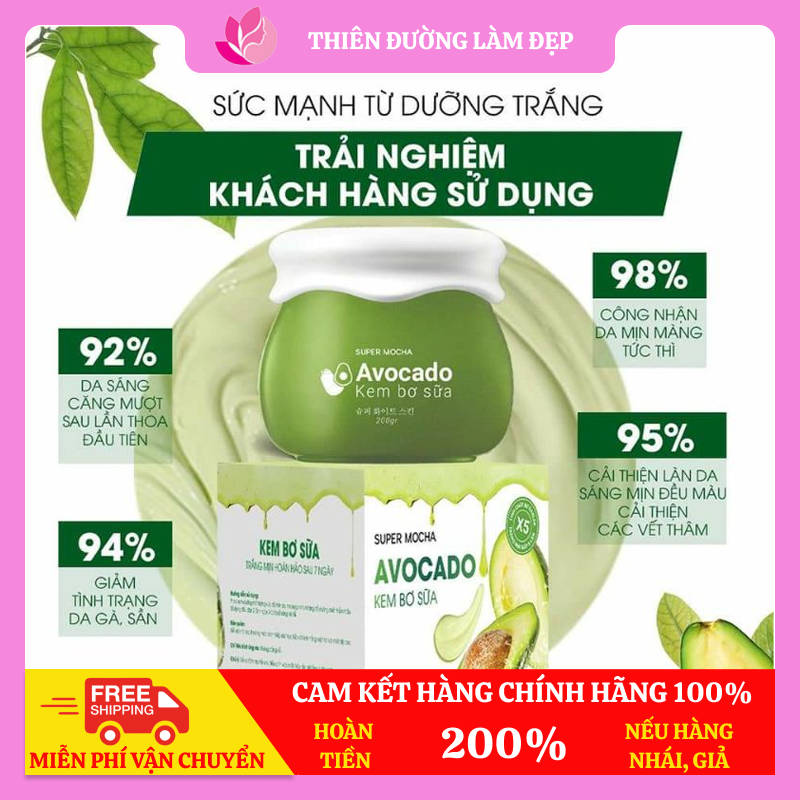 Kem dưỡng trắng da Body Bơ Sữa Super Mocha 200g, dưỡng trắng toàn thân, siêu thẩm thấu, không bết dính, không lộ vân kem