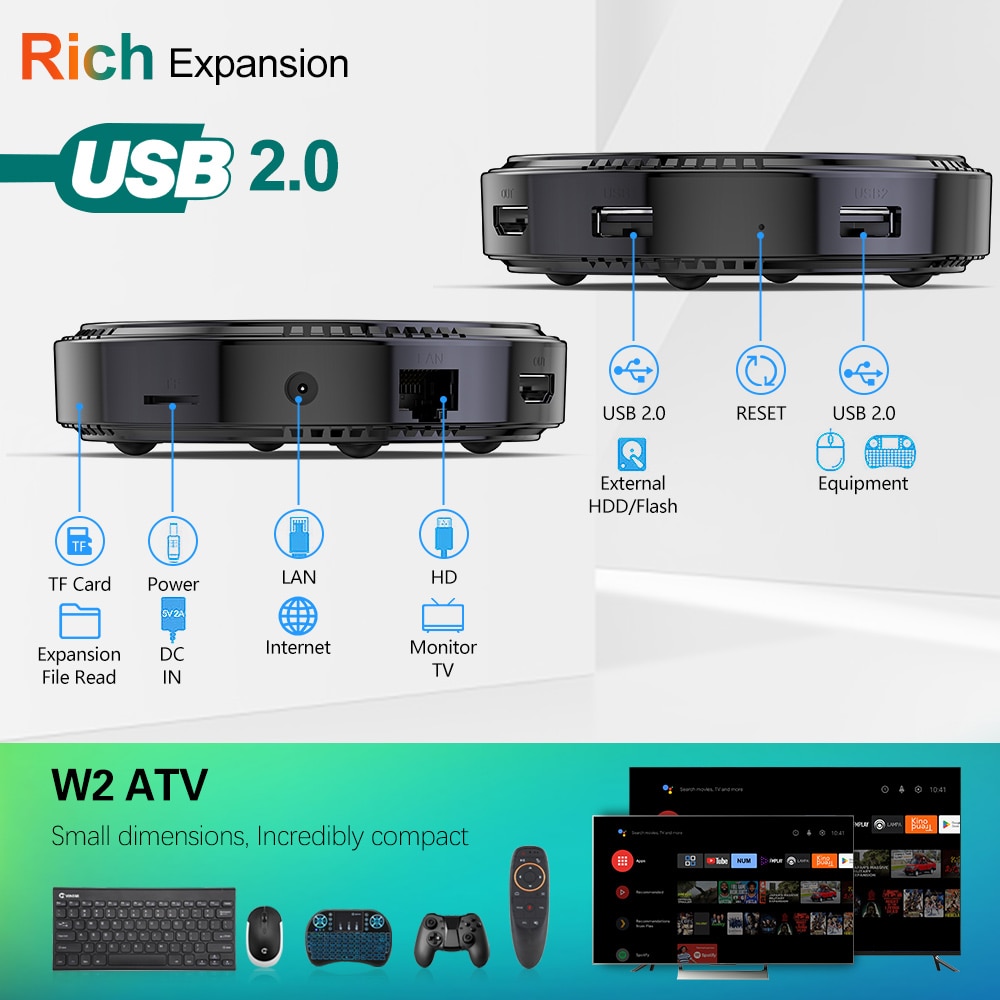 W2 ATV TV Box Android 11 Amlogic S905W2 Support 4K AV1 2.4&5G Wifi BT ...