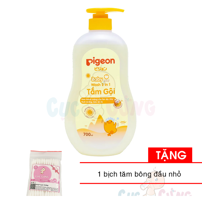 Sữa tắm gội Pigeon hoa hướng dương 700ml Tặng 1 gói tăm bông đầu nhỏ