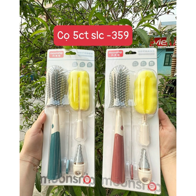 Bộ cọ rửa bình sữa núm ty 4 chi tiết Moonship 359, 355 cao cấp