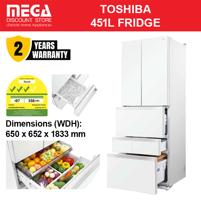 toshi3枚 TOSHIBA GR-RM593WE-PGX(B3) 451L MULTI DOOR FRIDGE | 3 Ticks | Fuji