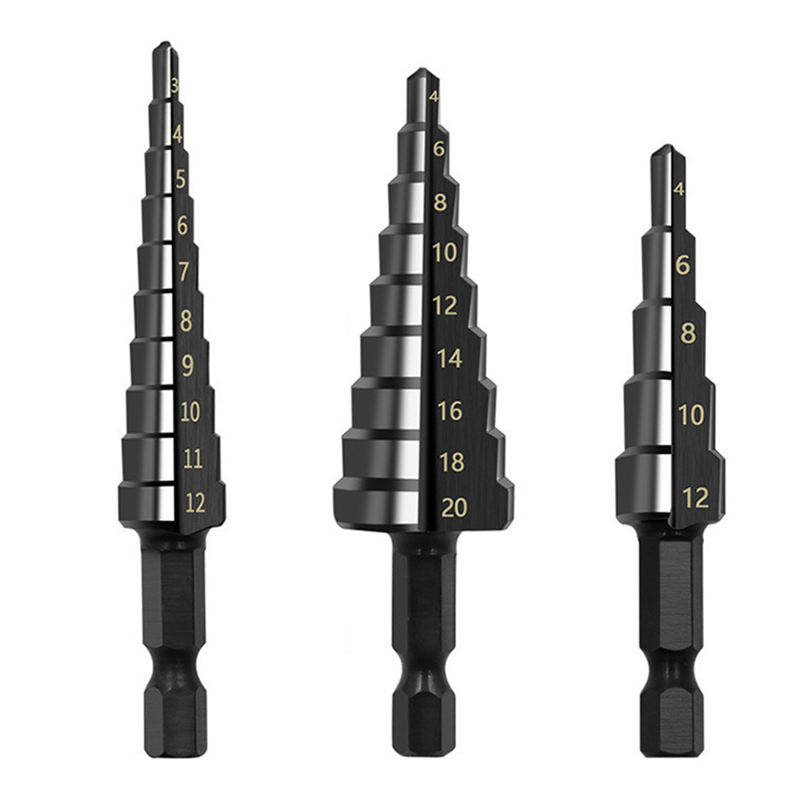 Farfi 3Pcs Step Drill Bit Sharp High Hardness High-Speed Steel Hex Shank Straight Groove Step Drill Bit Home Supply 3Pcs Industrial Drill