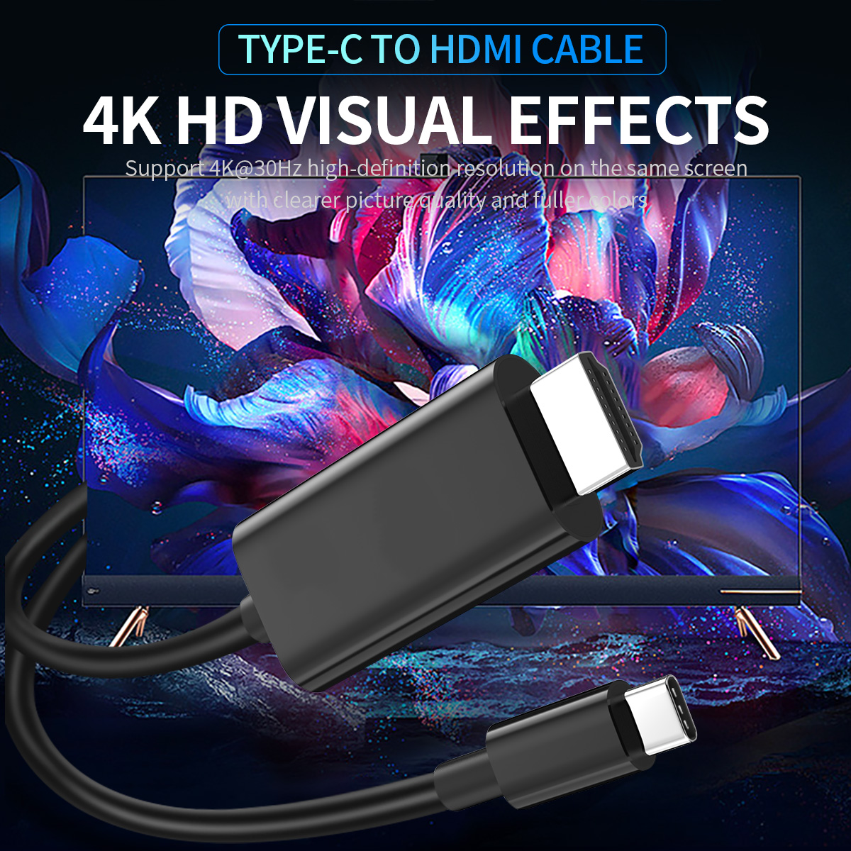 Wenefang Typec to HDMI 4K30Hz HighDefinition Coscreen Cable Black