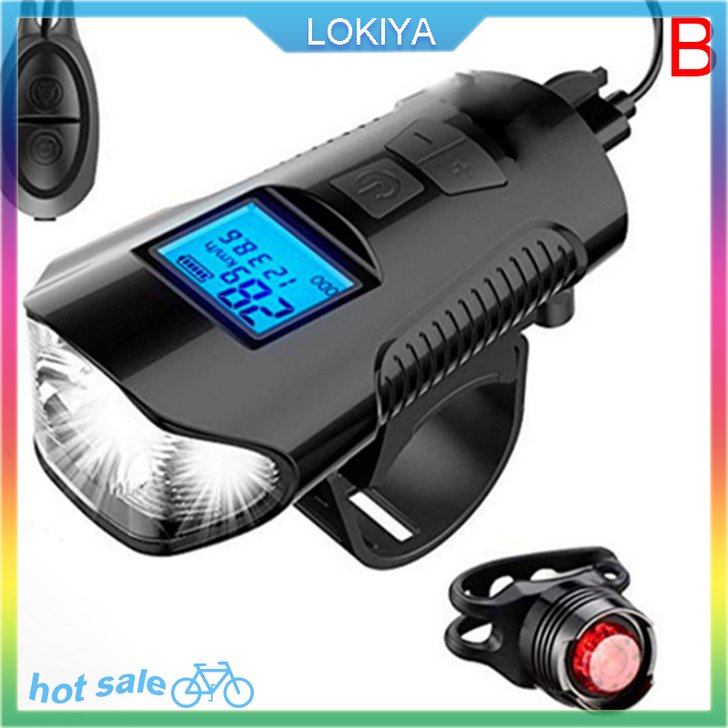 Lokiya đèn xe đạp usb đèn pin đồng hồ tốc độ xe đạp đèn pha led phía trước xe đạp