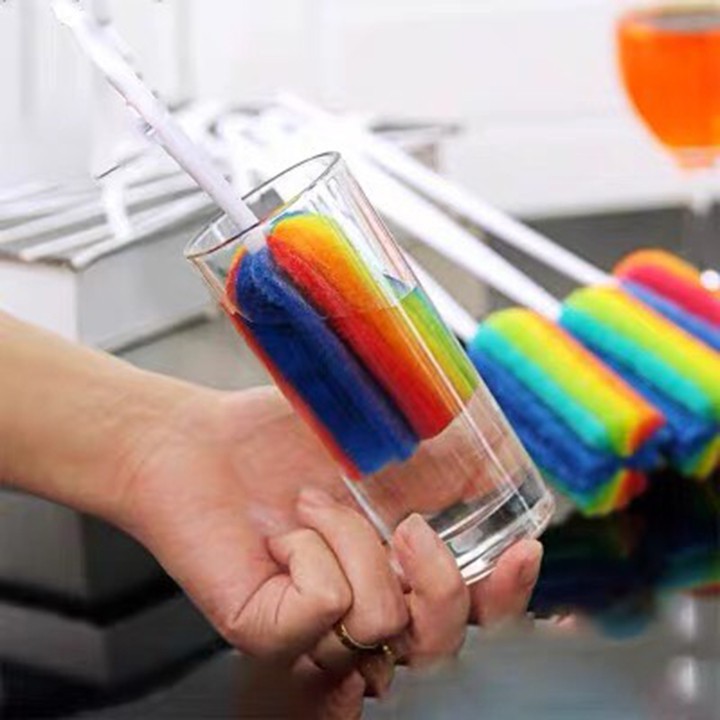 Cọ bọt biển rửa ly cốc chén 7 màu dụng cụ vệ sinh bình sữa