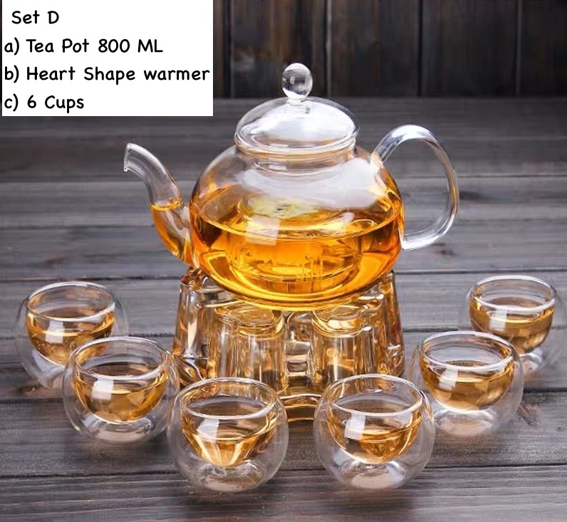 [SG Stock] Borosilicate Glass Tea Pot Set/Heat Resistant teapot with warmer and tea cup set