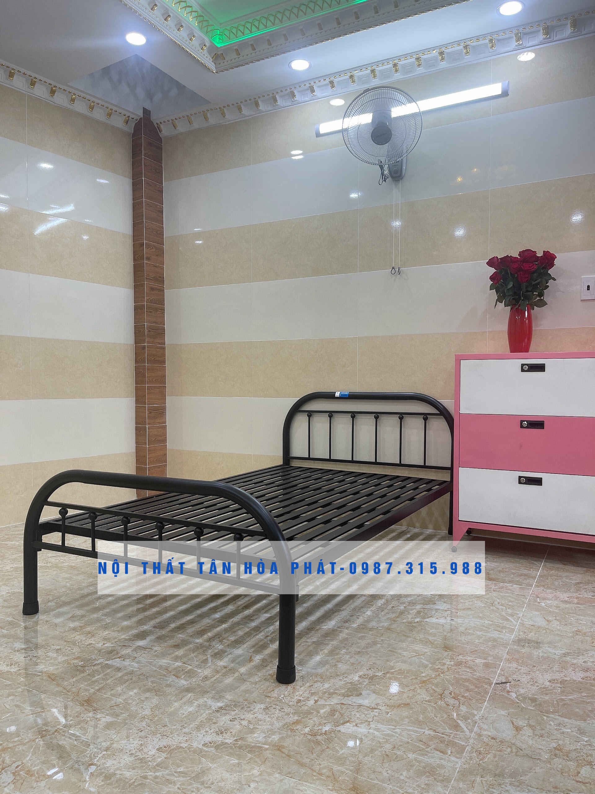 Giường sắt mỹ nghệ 1mx2m TÂN HÒA PHÁT 01