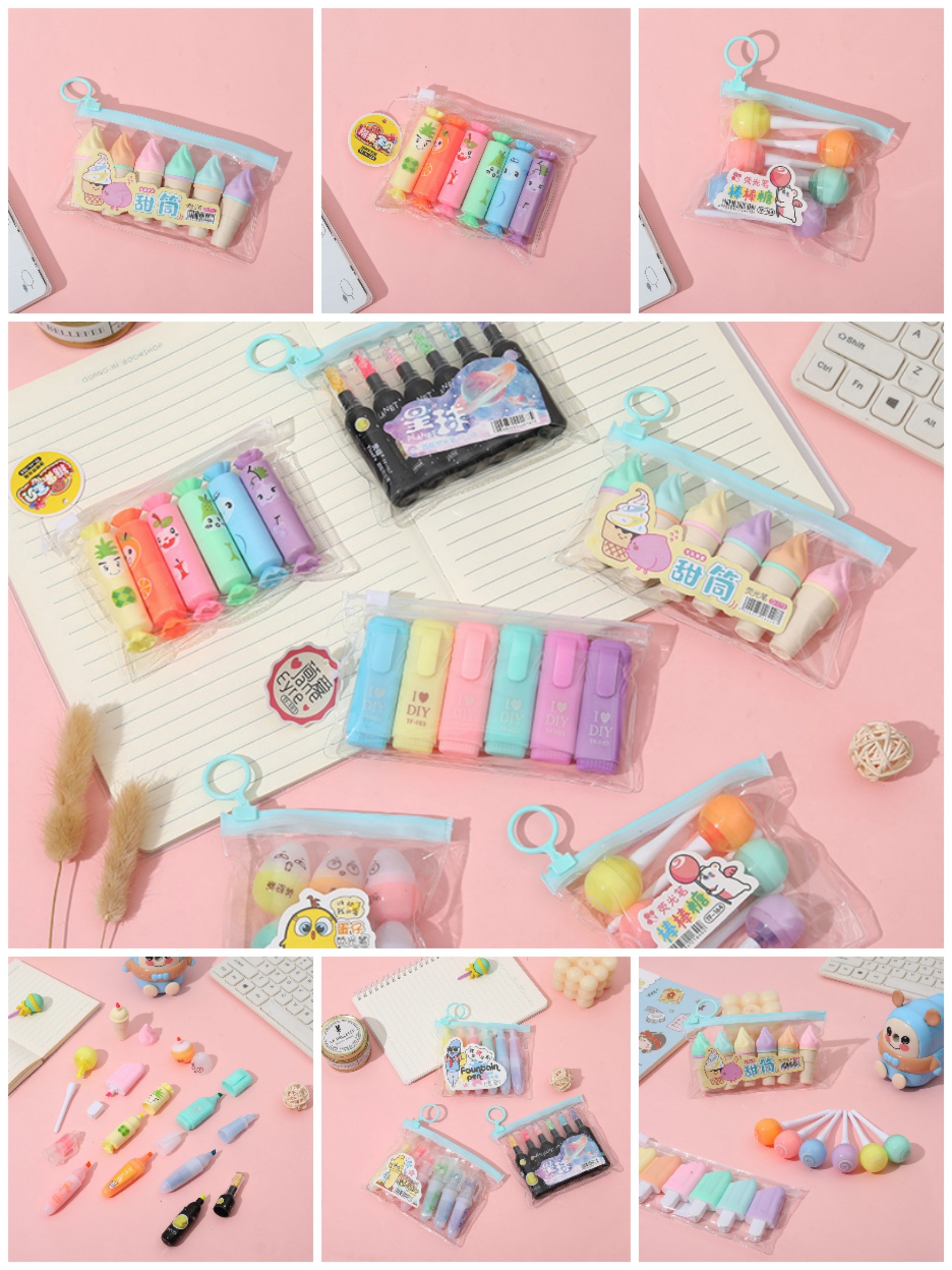 Set 6 bút dạ quang mini hình cute
