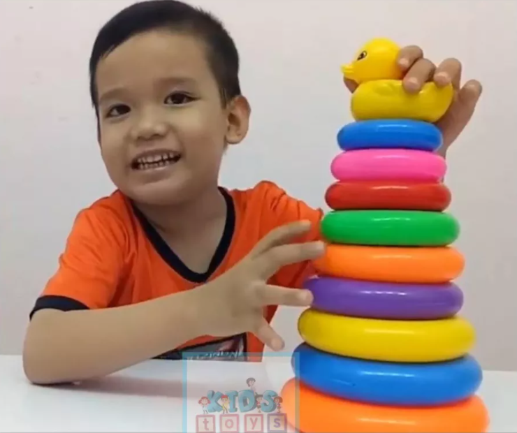 Tháp cầu vồng, đồ chơi xếp tháp vịt cao cấp cho bé