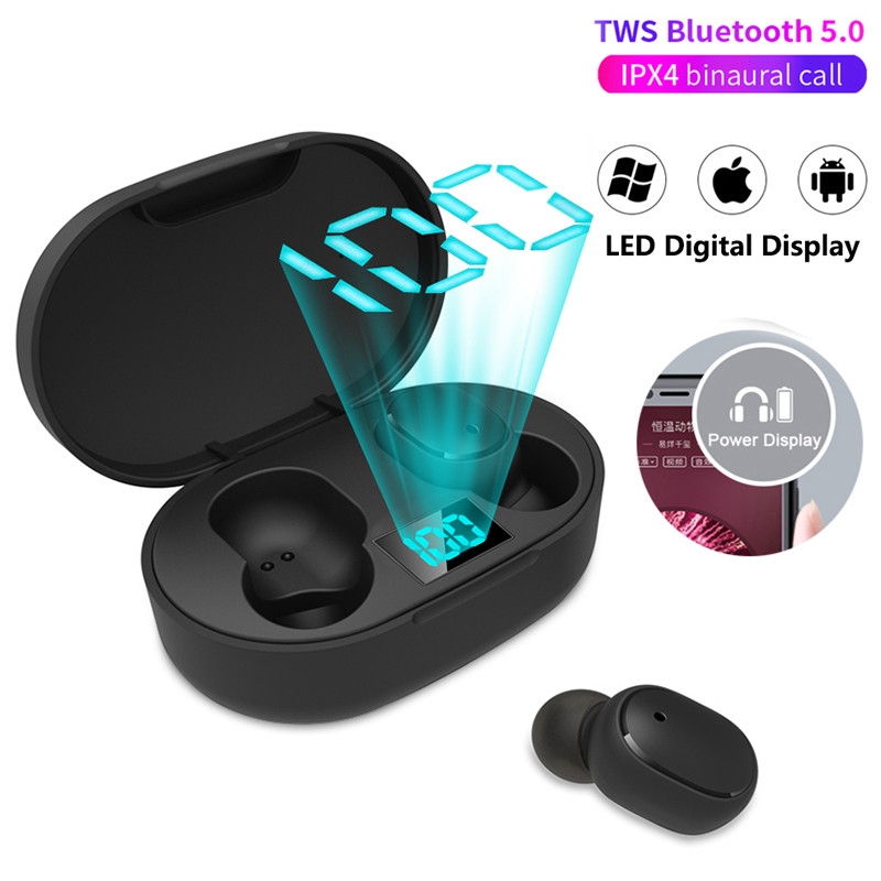 (Puluz)E6S LED Display Wireless Earphone TWS  Bluetooth V5.0 Headsets Waterproof Bluetooth Earbuds