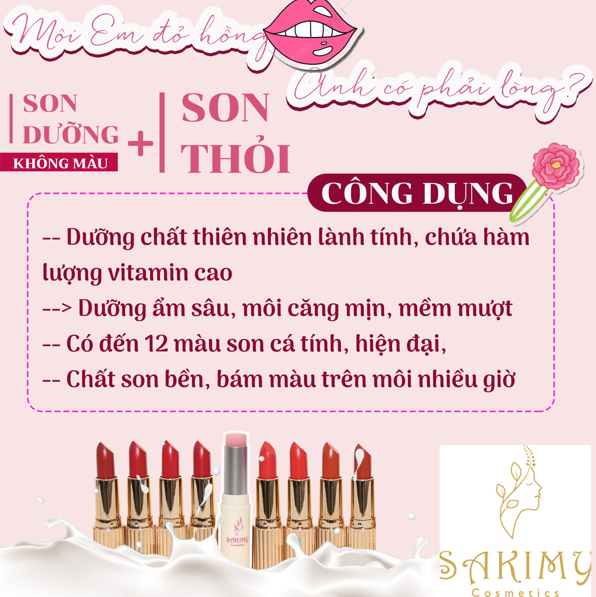 Sét Son Thỏi Siêu Lỳ + Son dưỡng mềm mịn môi Sakimy (hàng chính hãng)