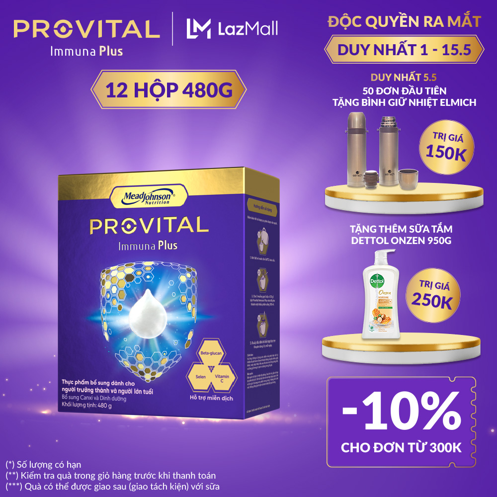 1 Thùng sữa Provital Immuna Plus 480g (480g hộp x 12) - Thực phẩm bổ sung giúp tăng cường hệ miễn dịch cho người trưởng thành và người lớn tuổi