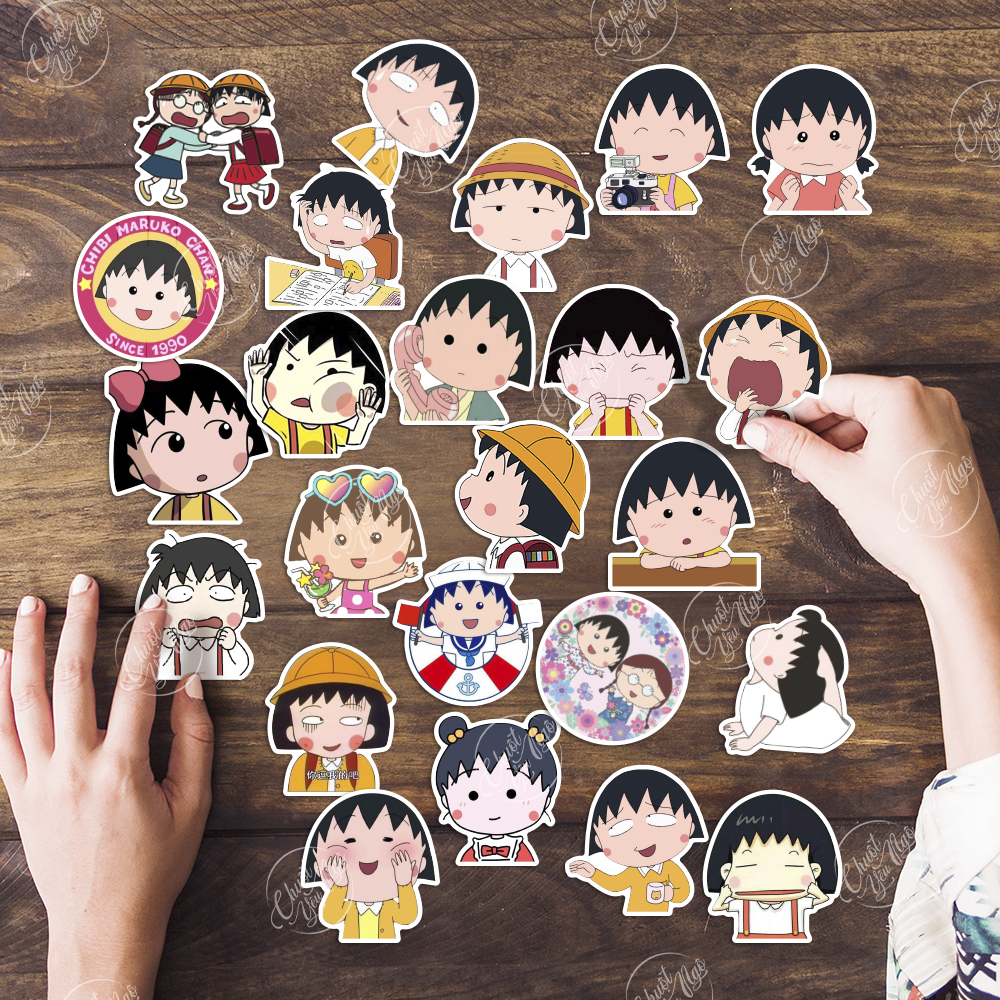 Combo 10/50/100 sticker nhóc MARUKO hình dán decal trang trí chống nước Chibi Maruko-chan dễ thương