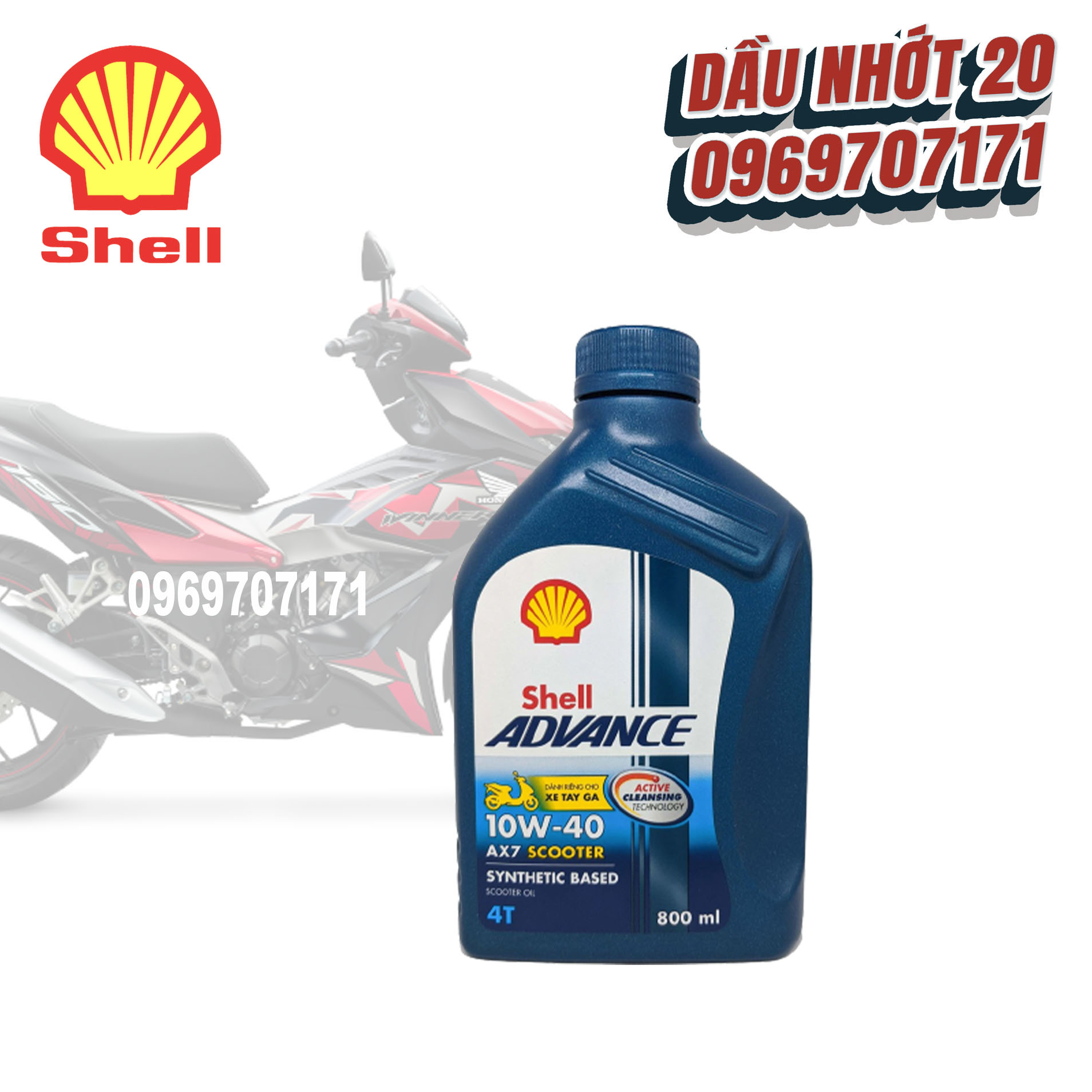 Nhớt shell AX7 Scooter 10W40 0.8L, Nhớt xe ga shell AX7 và nhớt lap motul