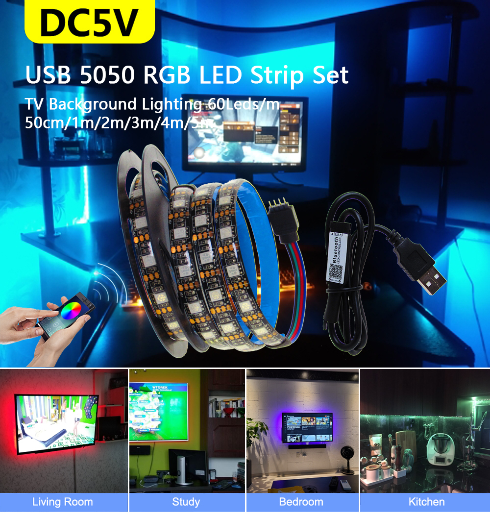 Dc 5v Rgb Led Strip Usb Not Waterproof Smd 5050 0.5- 5m 5 V Volt Tv Pc ...