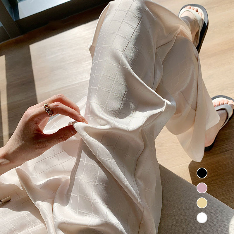 Silk Satin wide leg pants for girls women Korean style Summer casual apricot ice silk sun proof beach wide leg pants