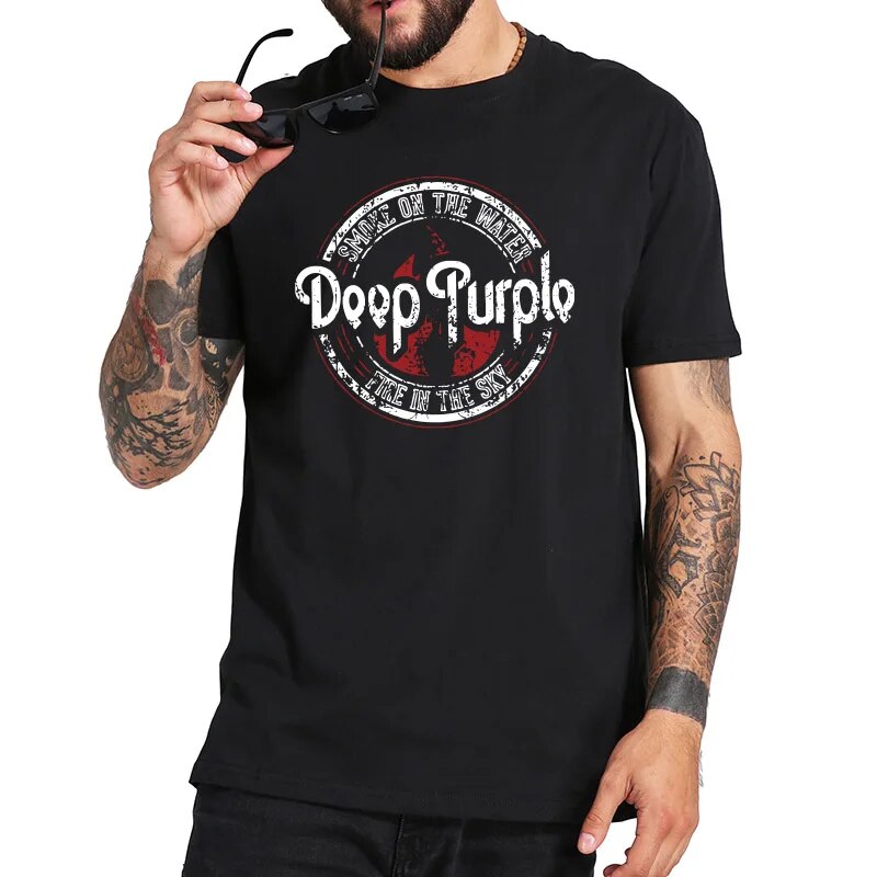 Deep Purple Tshirt Album Machine Head Smoke Song On The Water Tshirt English Rock Band 100% Cotton Basic Short Sleeve
