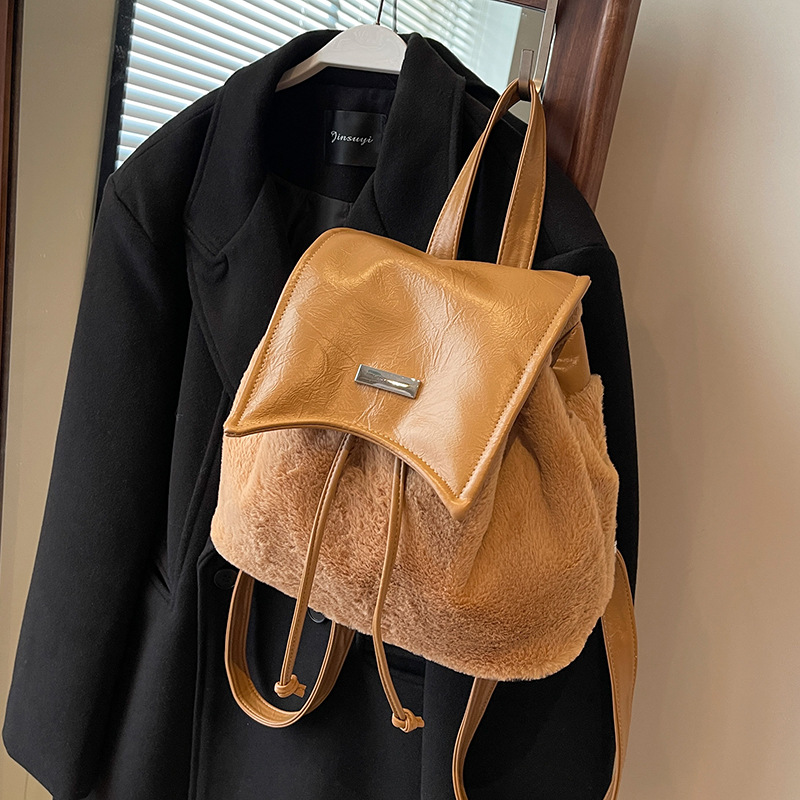 C&K niche design plush women's backpack New popular and popular backpack Mini furry backpack