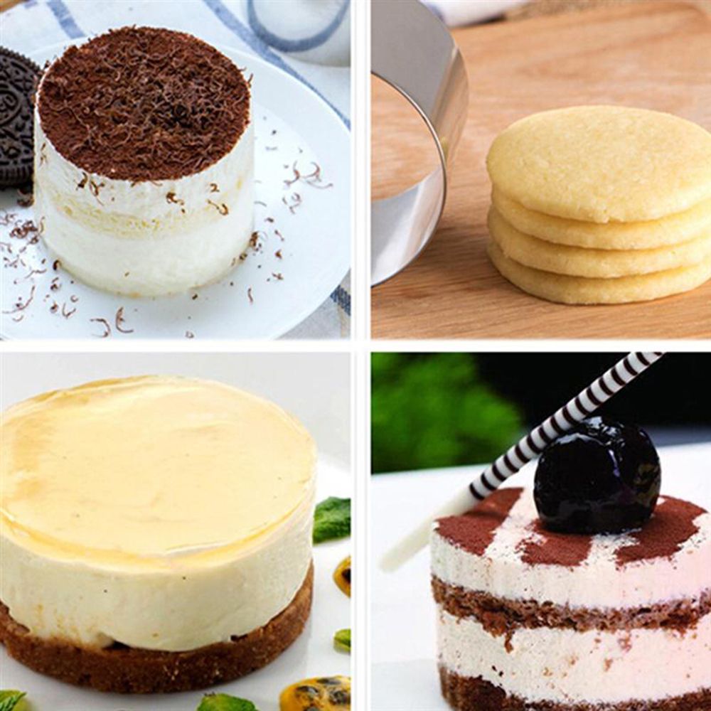 QIGUI Khuôn Làm Bánh Trang Trí Mới Khuôn Làm Bánh Vòng Mousse Tròn Bằng Thép Không Gỉ Mini