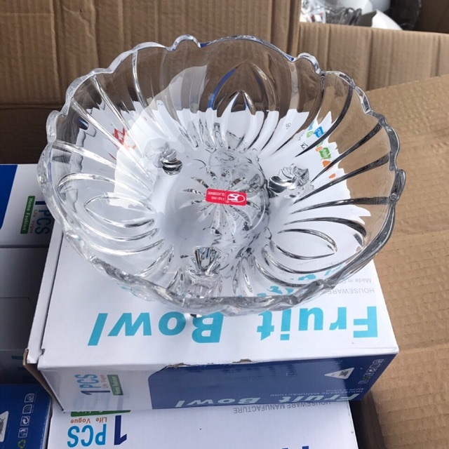 Đĩa Thả Hoa, Đĩa Để Hoa Quả 3 Chân Thủy Tinh Pha Lê 23Cm