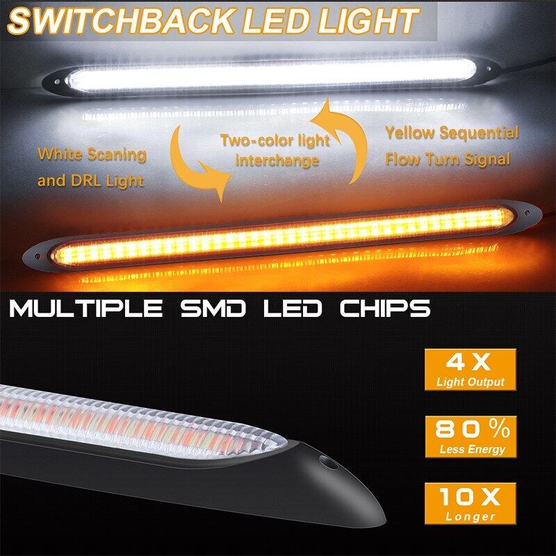 Đèn LED Chạy Ban Ngày Cho Xe Ô Tô, Dải Đèn Pha Chống Nước Quét, Tín Hiệu Rẽ Màu Vàng Dòng Chảy Tuần Tự Trắng DRL Ánh Sáng