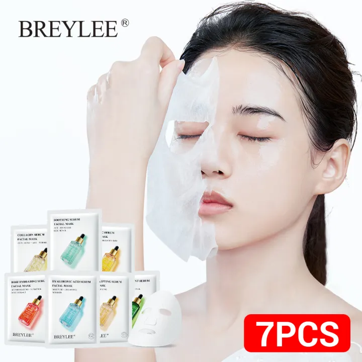 Breylee 7pcs Facial Mask Face Sheet Masks Pore Refining Serum Anti Aging Acne Treatment Repair Sensitive
