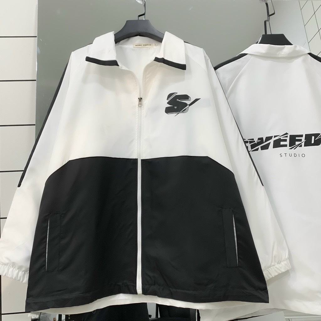 Áo khoác dù bomber cổ bẻ 2 lớp phối thân đen Swe cá tính cực đẹp