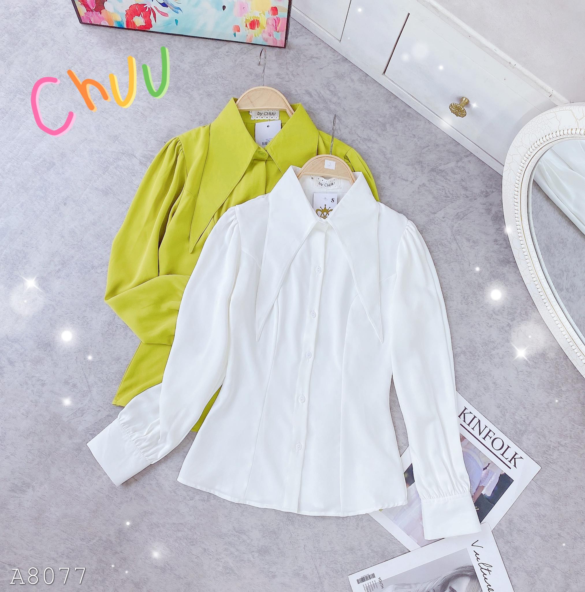Áo sơ mi nữ tay phồng công sở cổ nhọn CHUU A8077