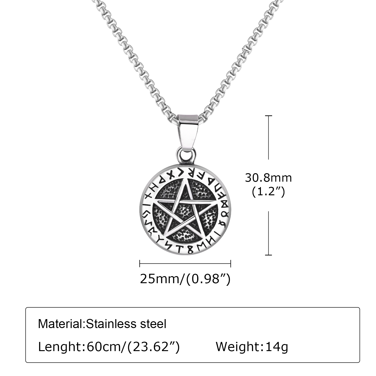 Vnox Viking Pentagram Necklace Stainless Steel Collar Vintage Jewelry Amulet Necklace