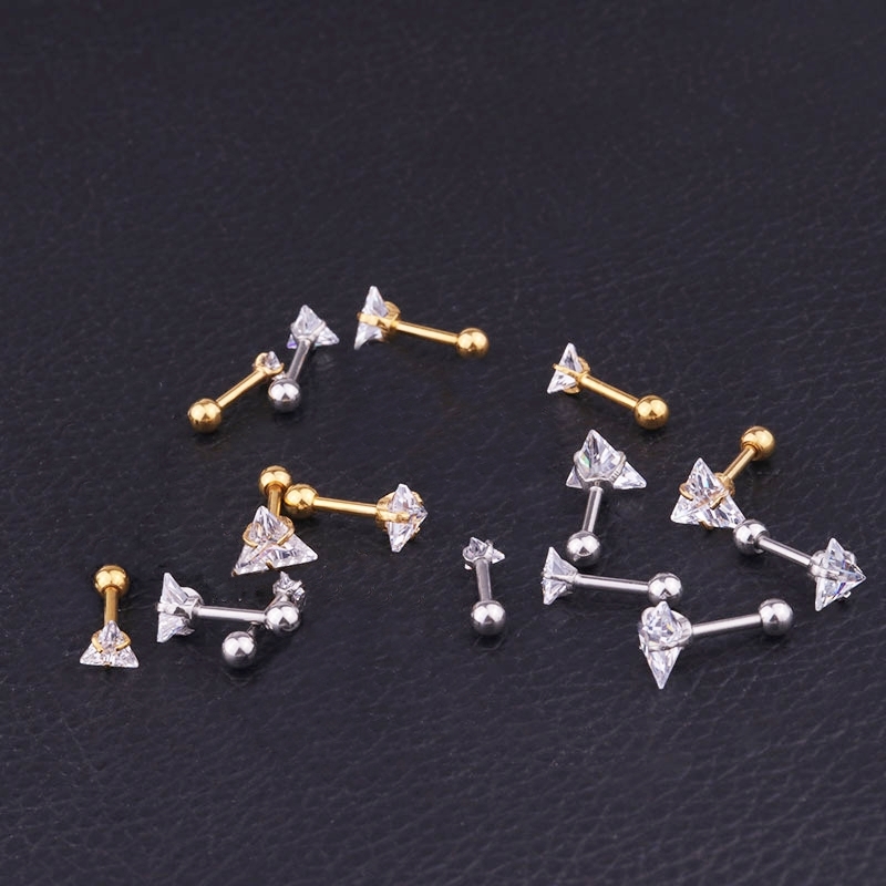 Bông tai titan nữ đính đá hình tam giác 3 mm 4 mm 5 mm 6mm