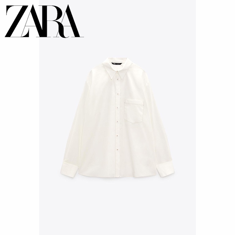 Zara áo sơ mi vải lụa phối màu tương phản cá tính cho nữ