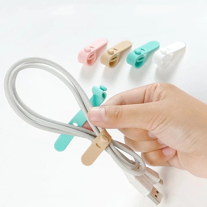 5Pcs Silicone Reusable Cable Ties Data Cable Storage Charging Cable Strap Winder Computer Cable Fixing Wire Organizer