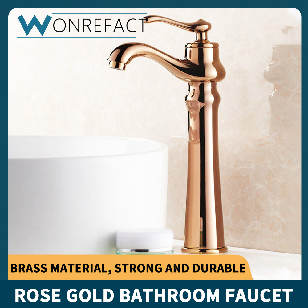 Rose Gold Bathroom Sink Water Tap Basin Faucet Tall European Style Hot