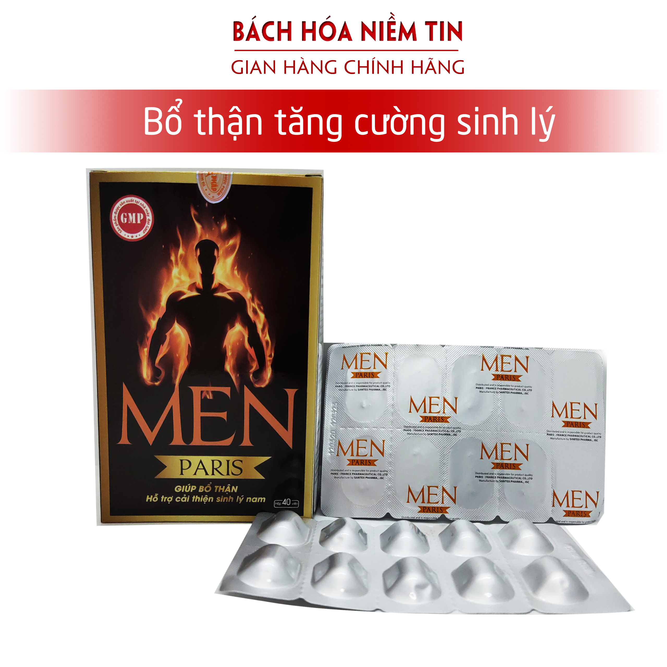 Viên uống tăng cường sinh lý MEN PARIS - Hàu biển, Đông trùng hạ thảo, Ba kích - Giúp bổ thận, tăng cường chức năng sinh lý nam giới - Hộp 40 viên - Chuẩn GMP