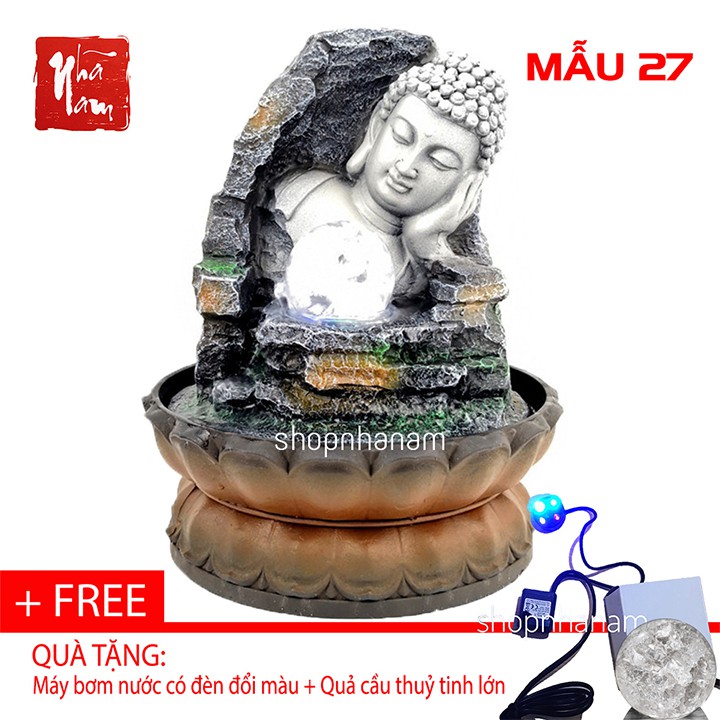 Thác nước phong thủy Phật Tổ Như Lai tọa thiền tặng máy bơm Phong thủy Nhã Nam