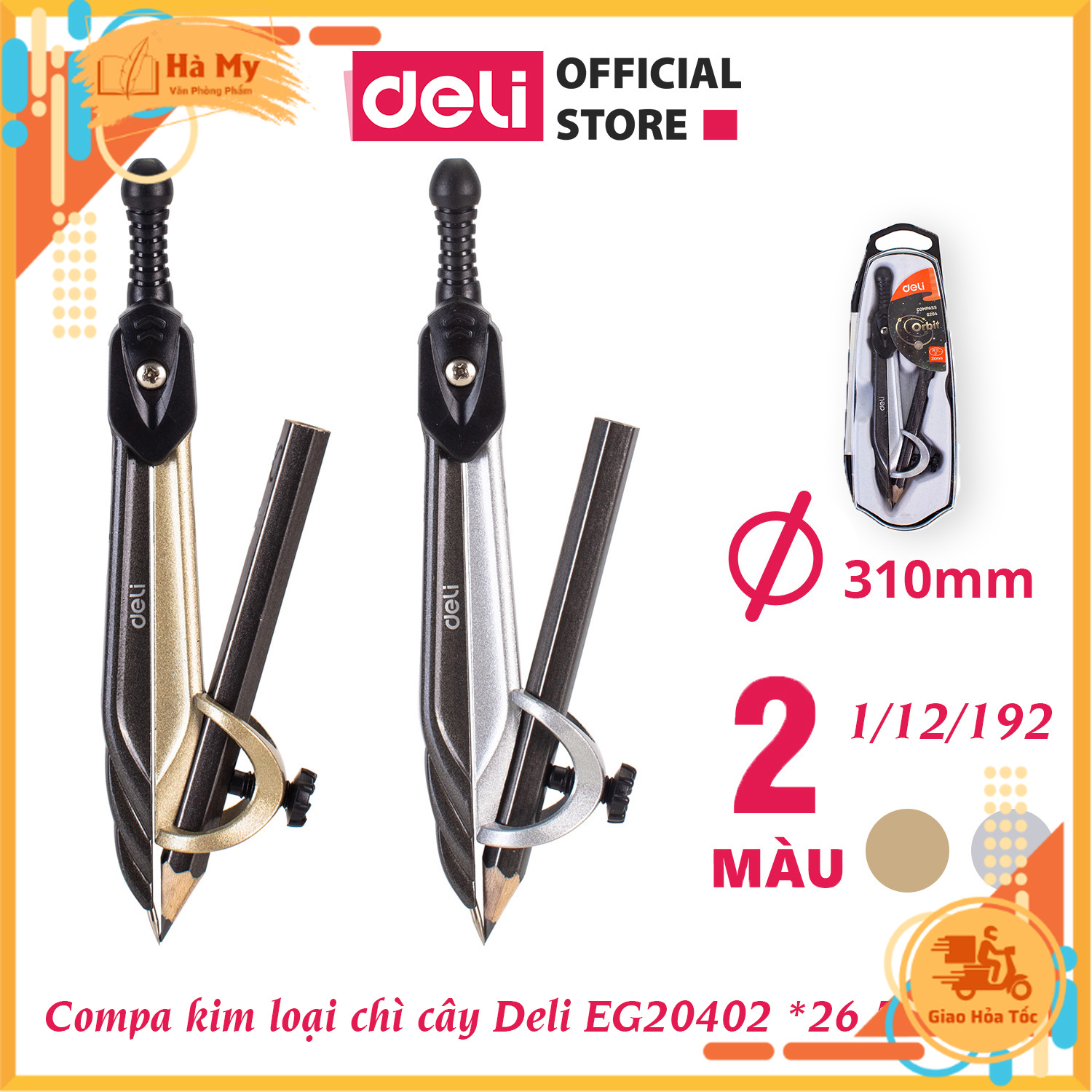 Compa Deli - thân kim loại - chì gỗ - EG20402