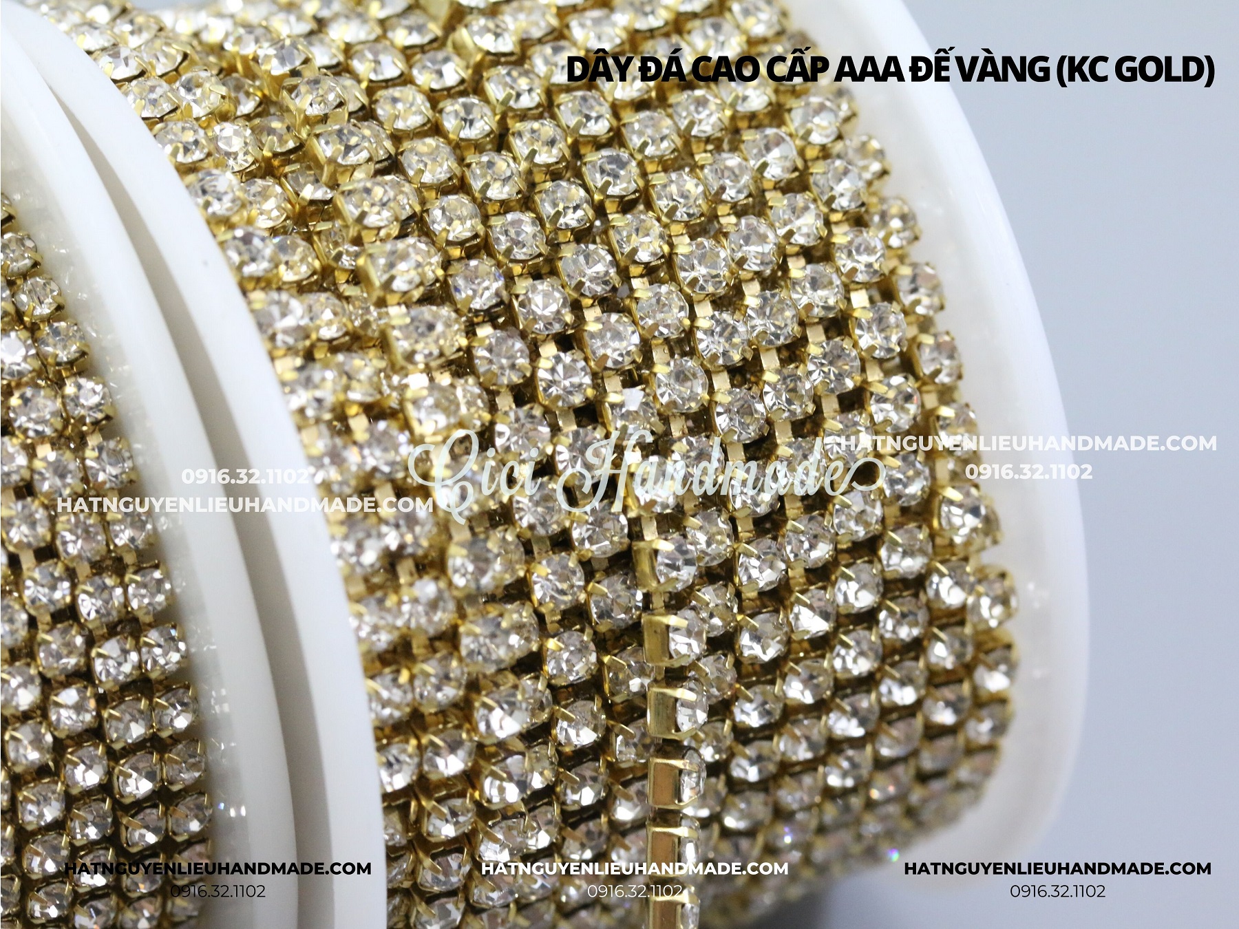 Túi 3m Dây đá trắng đế vàng/bạc làm trang sức DIY, đính vỏ điện thoại, dây đá nail Cici Handmade