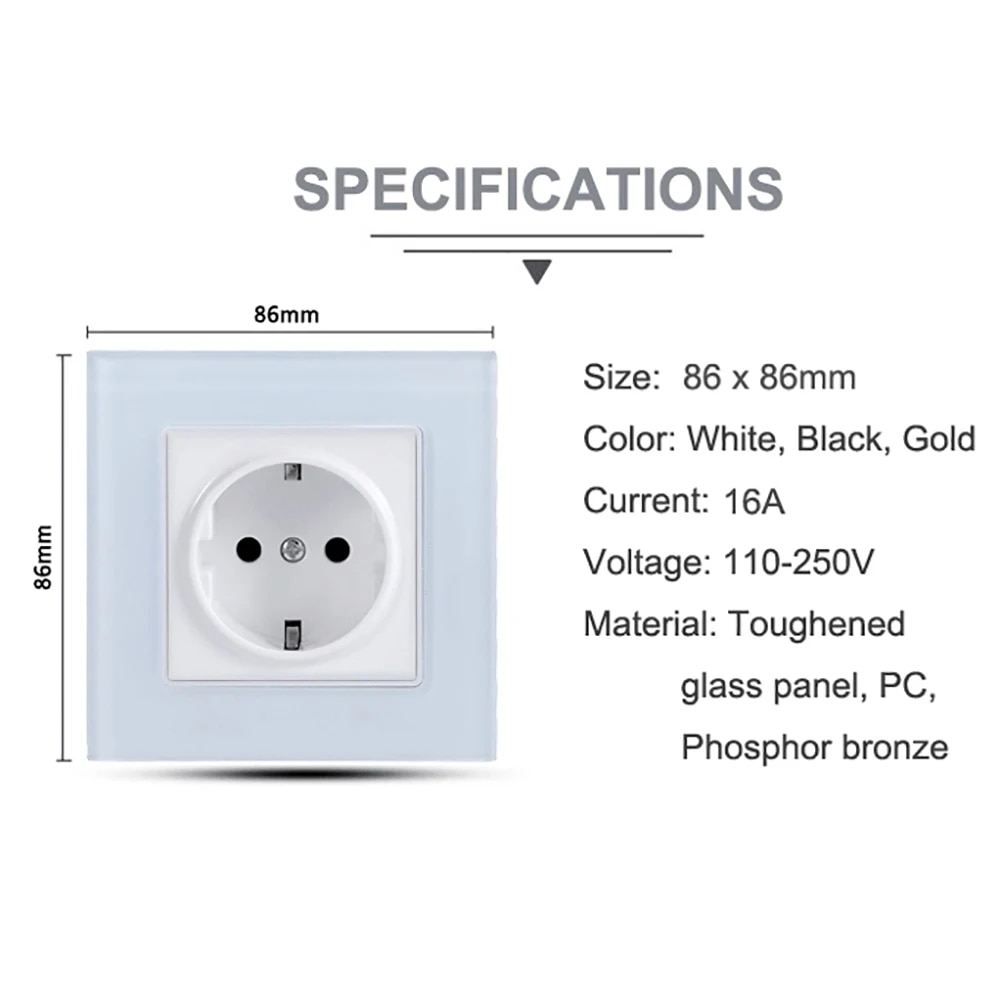 orfvqu98 Wall mounted power supply 2/3/4/5-way EU plug socket 220V 16A crystal glass panel multi jack USB charging