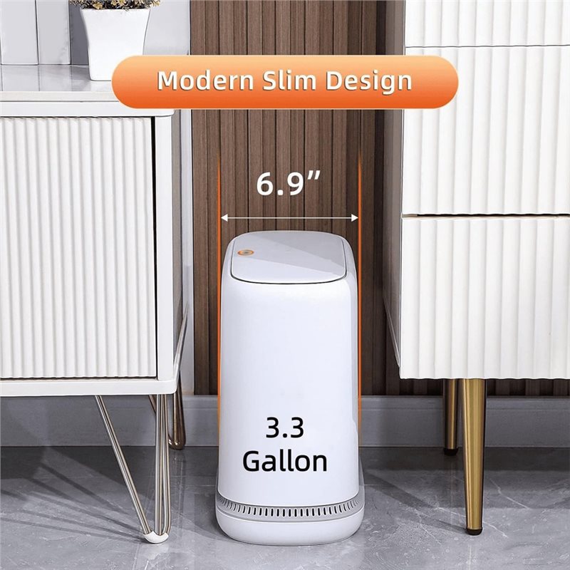 Bathroom Trash Can with Lid, 3.3 Gallon Slim Odor-Control & Pet-Proof Garbage Bin, Automatic Bag Adsorption.