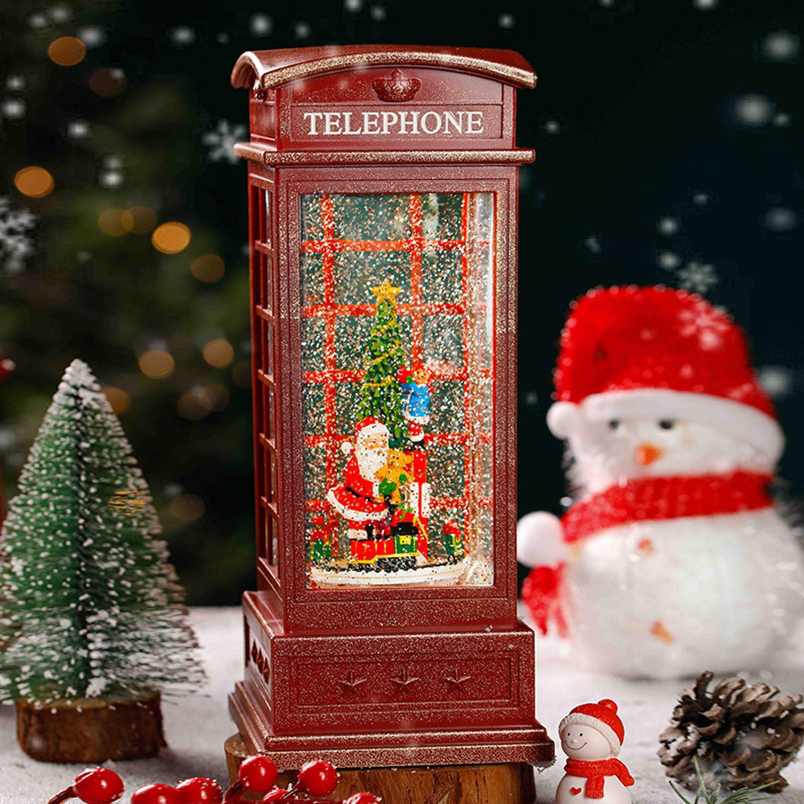 Christmas Snow Globe Lantern Telephone Booth Swirling Water Glittering  Battery Operated Festival Ornament for Christmas Tabletop