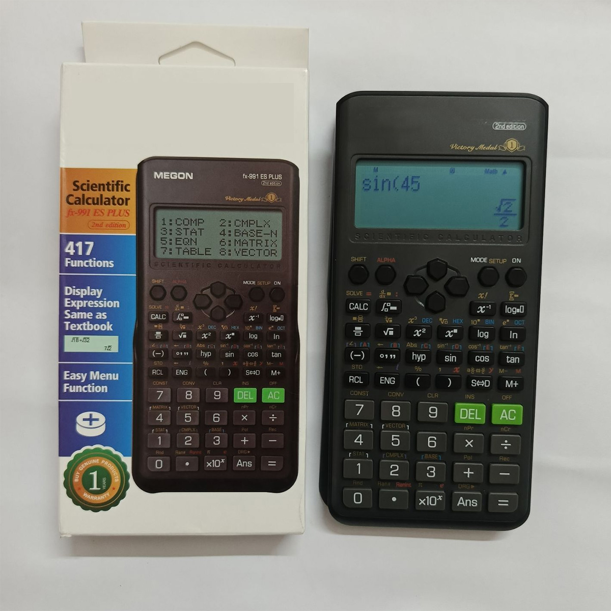 1 Year Official Warranty Megon Fx-991Es Plus 2nd Edition Scientific Calculator.