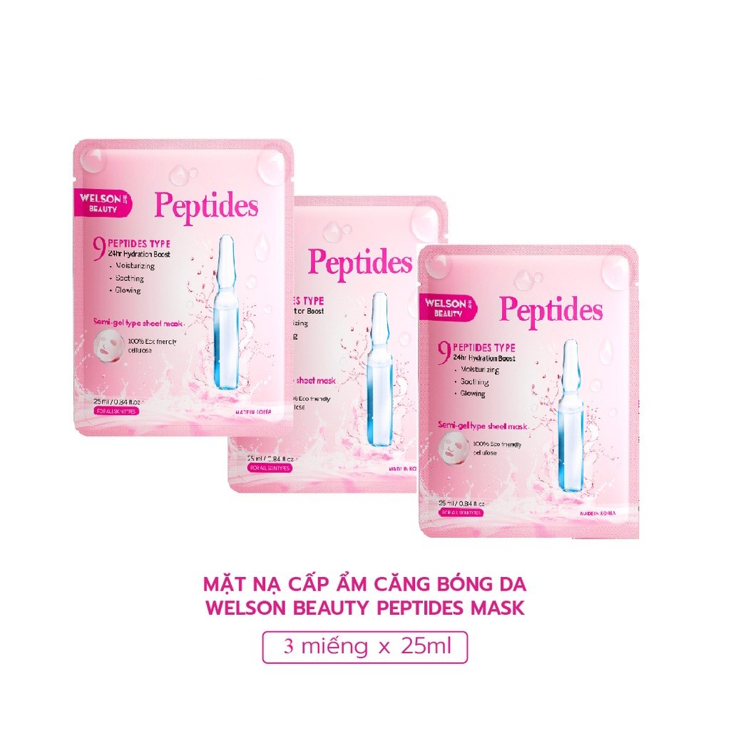 [H&B GIFTS] 3 Miếng Mặt Nạ Dưỡng Ẩm Hàn Quốc Công Nghệ Semi Gel, Mask Cấp Ẩm Phục Hồi Da Welson Beauty Peptides
