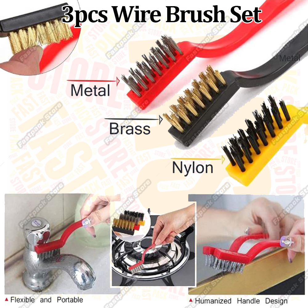 3pcs Wire Brush Kit Rust Removal Cleaning Dirt Mini Corner Brush