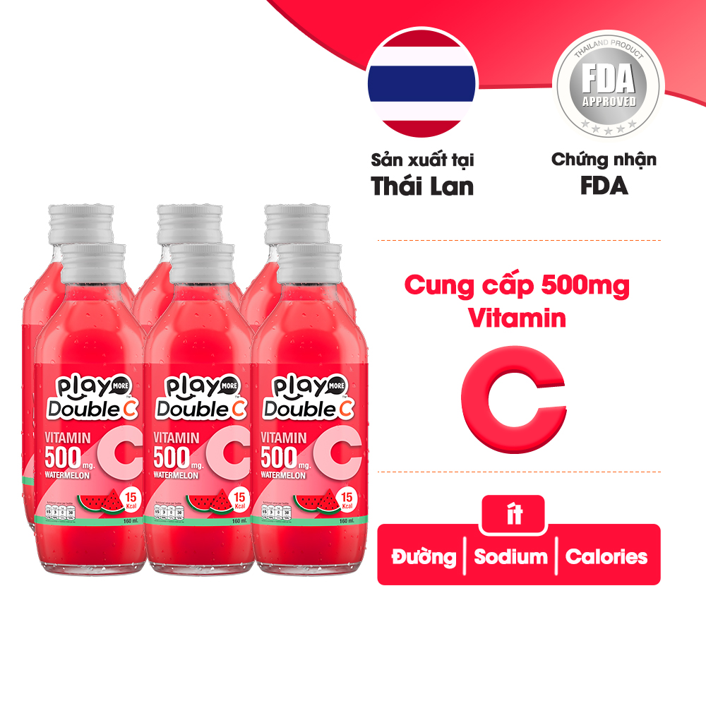 Lốc 6 chai nước giải khát vitamin C vị dưa hấu Playmore Double C Thái Lan 160ml thumbnail