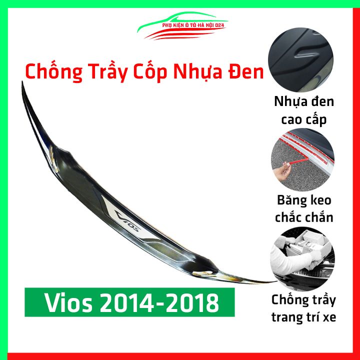 Chống trầy cốp ngoài ô tô Vios 2014-2018 nhựa đen cao cấp, ốp dán cốp sau chống xước, trang trí xe hơi cực đẹp