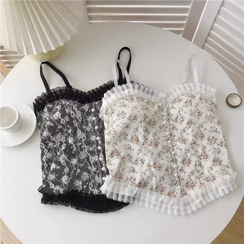 Áo Bara 2 Dây Pha Ren Cúc Ngọc Cao Cấp