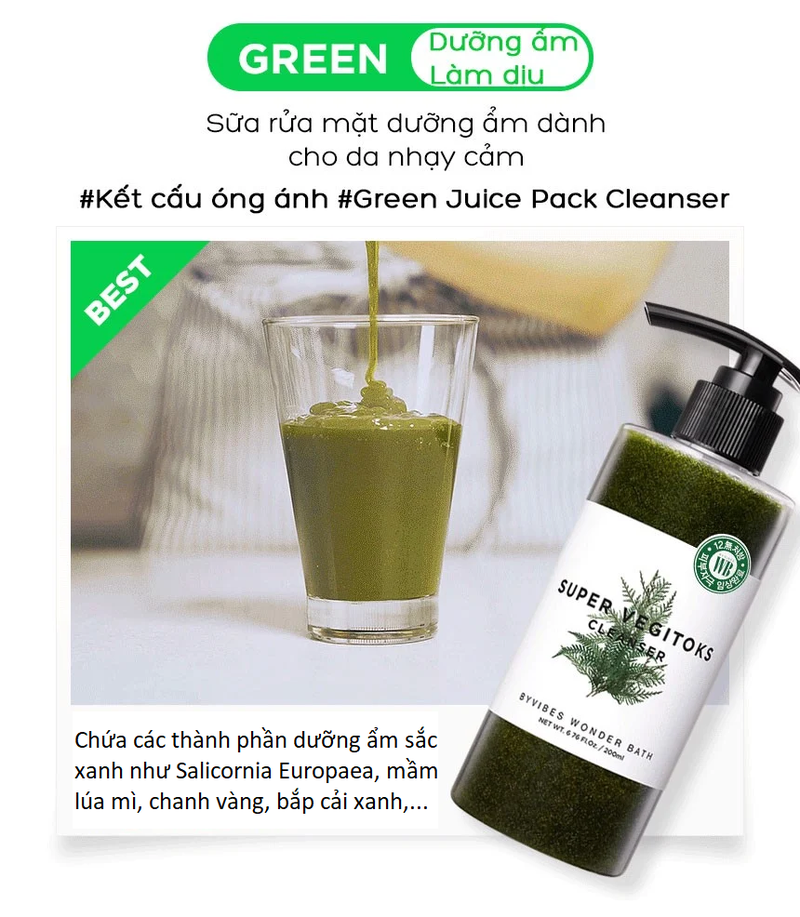 Sữa Rửa Mặt Rau Củ 3 in 1 Tẩy Trang - Rửa Mặt - Thải Độc Tố Wonder Bath Super Vegitoks Cleanser 300ml [3 Phân Loại]