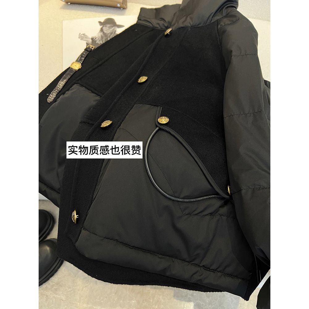 2023 Winter Black Thickened Patchwork Black Gold Down Quilted Women's Winter Slim Senior Coat Solid Color Female Coat Outwear