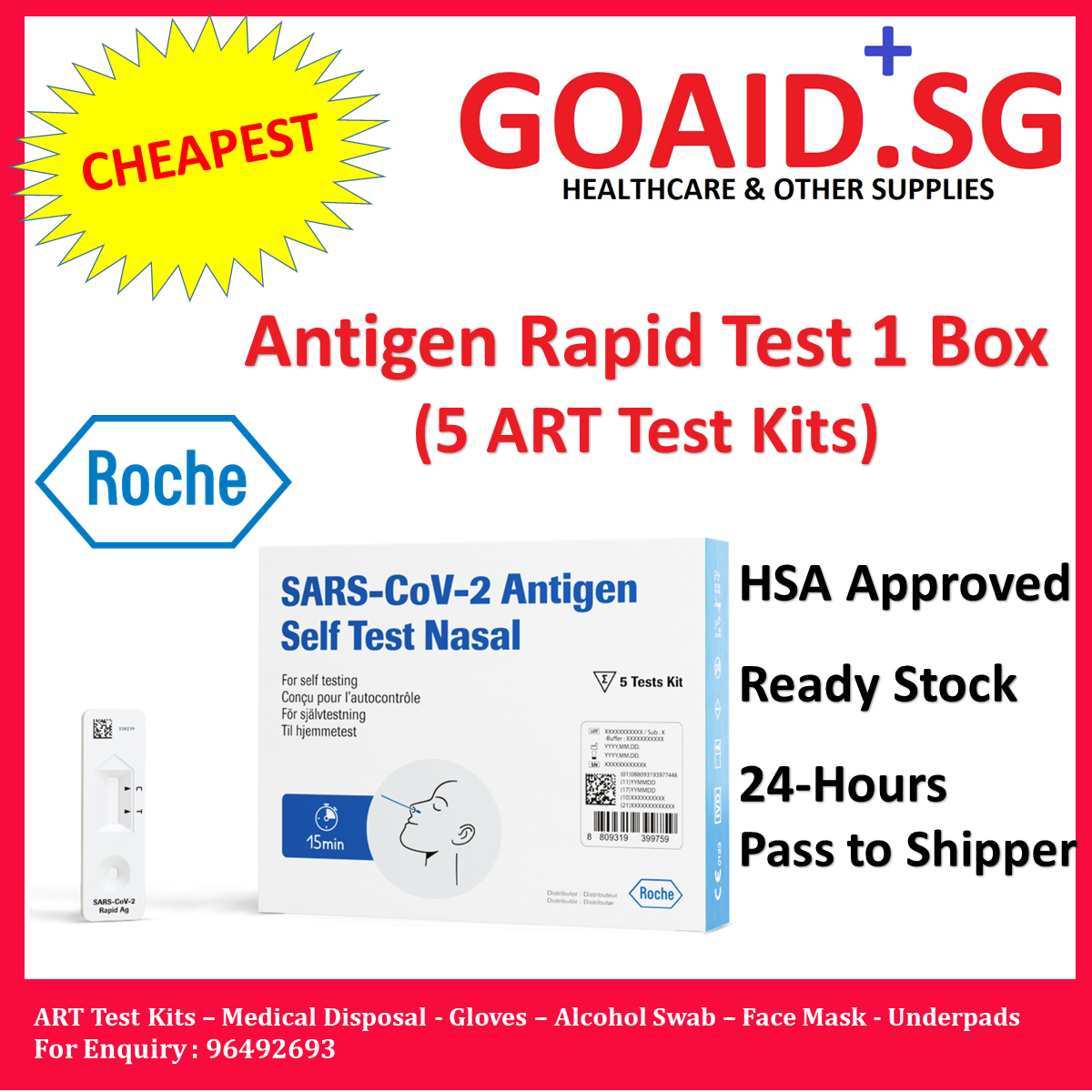 Roche Antigen Nasal Self Test ART Test Kit (1 Box 5 Test Kits